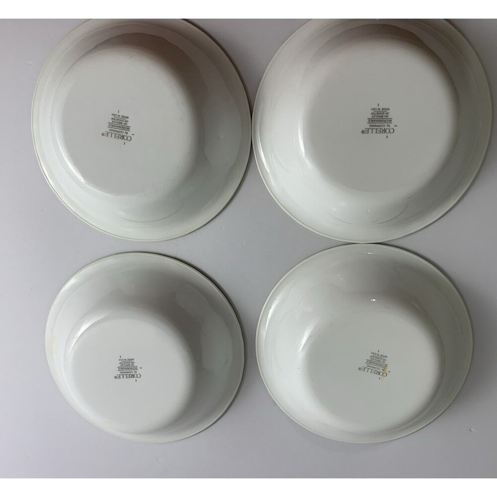 Set of 4 Corelle White With Green Rim 7.25” Soup/Cereal Bowls USA - Picture 4 of 6